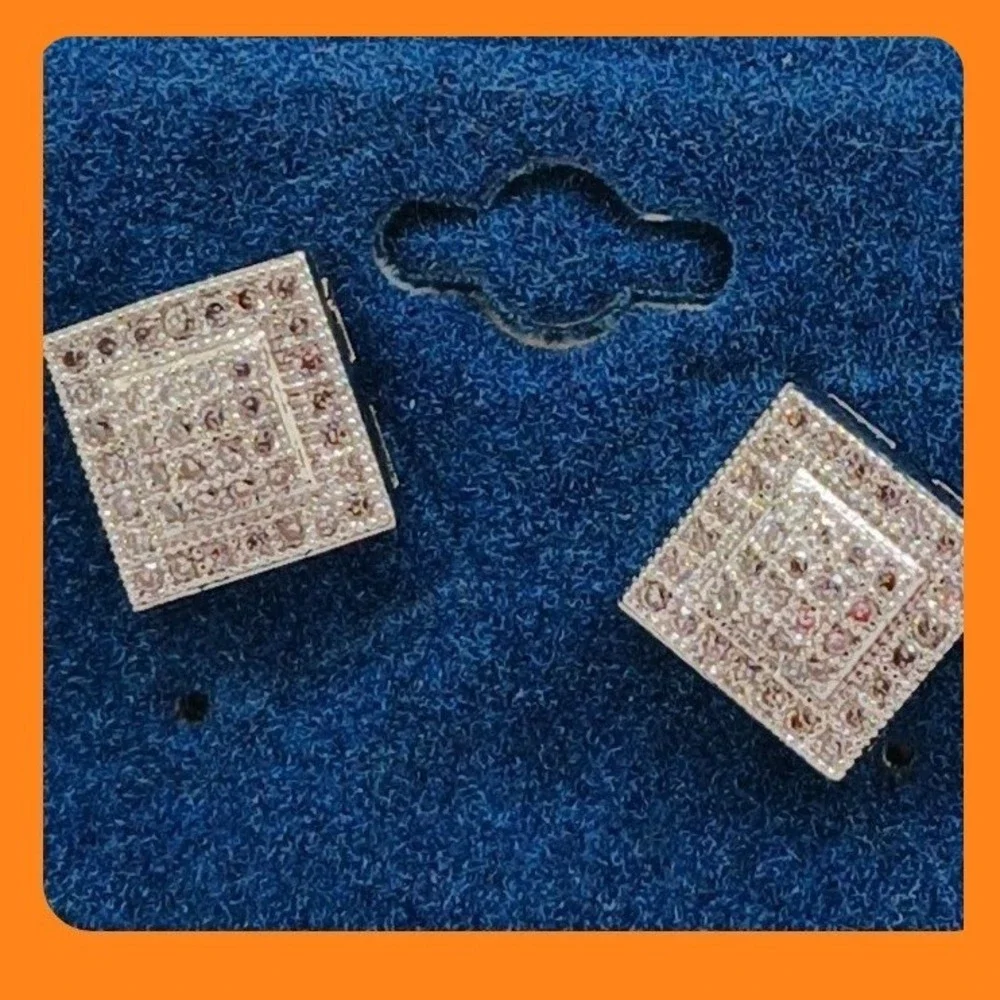 Vintage 1990s Square Micro Pave Cubic Zirconia Stud Earrings Silver‎ Tone Rare
